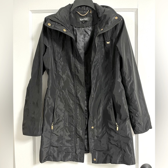 Ellen Tracy packable hooded raincoat - black - size small - awesome coat - Picture 2 of 14
